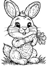 Cute cartoon bunny with Easter basket coloring page