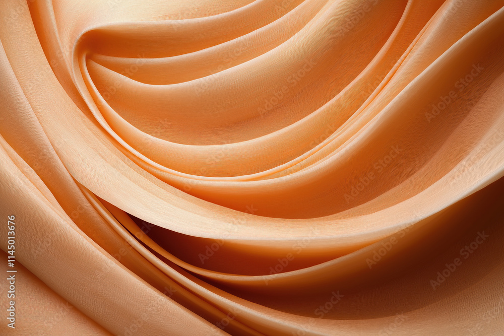 Poster waves of soft satin fabric in warm peach color create an elegant texture display