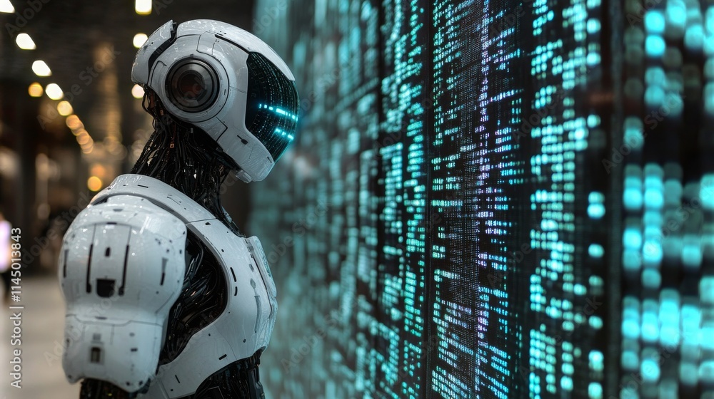 Poster exploring the intersection of artificial intelligence and human creativity in a futuristic setting