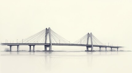Obraz premium Minimalist Bridge Blueprint Drawing Over Serene Water Surface