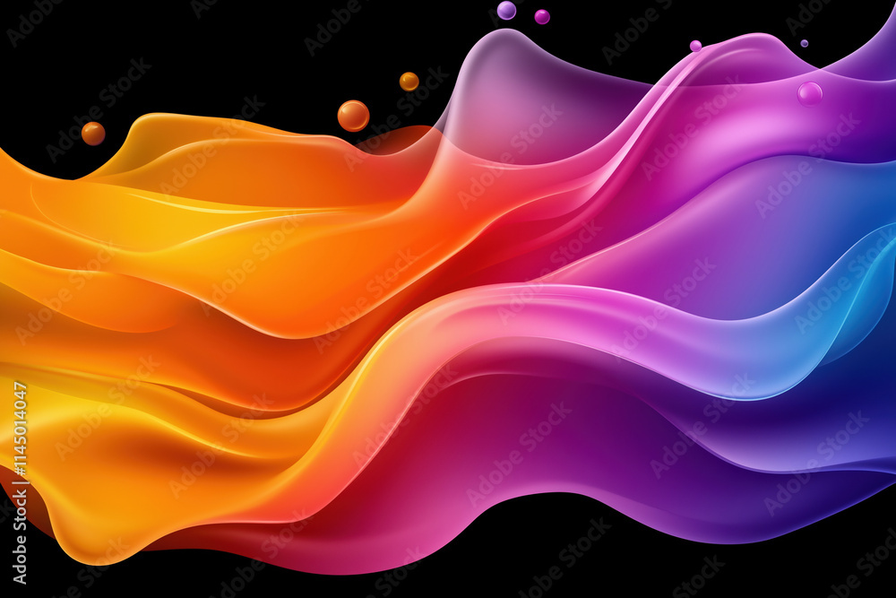 Poster colorful abstract waves flow smoothly across a dark background creating a vibrant design