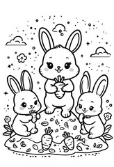 Cute cartoon bunny with Easter basket coloring page