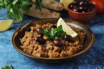 A plate with traditional Moroccan salad zaalouk	