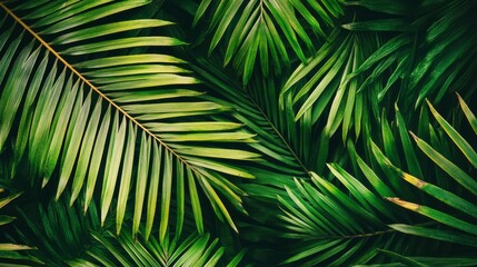 Stunning Tropical Palm Leaves, Vibrant Green Foliage, Nature's Artistic Design