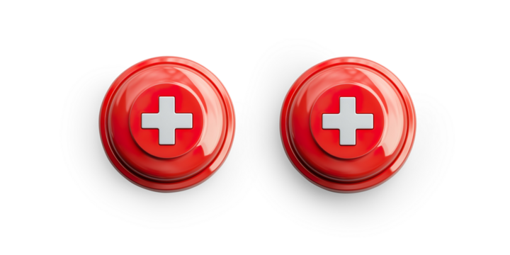 Glossy Red Button with Plus Sign on a Transparent Background