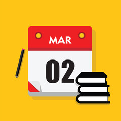 calender icon, 02 march icon with yellow background