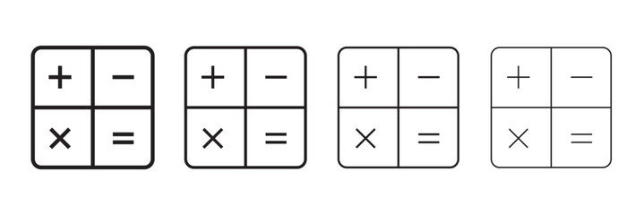 Calculator icon. Symbol of tax accounting scientific keyboard device. Vector set of numeric mathematical formula solving digital counter in flat outline style