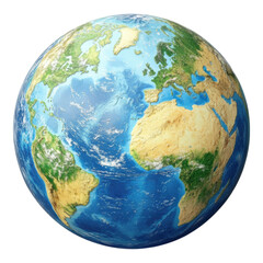 Global earth view nature digital illustration blue oceans and green lands aerial perspective environmental awareness