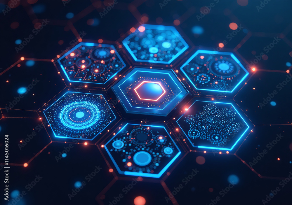 Poster futuristic hexagon serves visually striking backdrop various digital projects