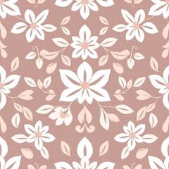 Fototapeta premium Floral Delights: A delicate and charming seamless pattern featuring white flowers with blush-colored accents on a soft brown background, perfect for adding a touch of elegance to any design project. 