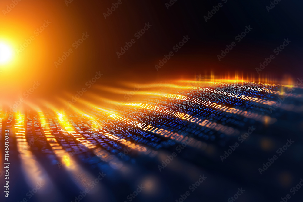 Poster exploring the waves of data transforming into light against a dark backdrop