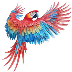 Obraz premium Scarlet Macaw Parrot Bird Colorful Feather Wings Spread Tropical Wildlife Nature Illustration PNG Transparent Background Exotic Animal Ornithology Avian Flying Freedom Beauty Vibrant Plumage Design