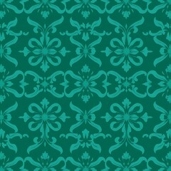 Fototapeta premium Emerald Elegance: Teal Damask Pattern Seamless Repeat 