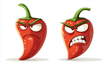 Illustration of two Angry Chili Peppers on white Background	
