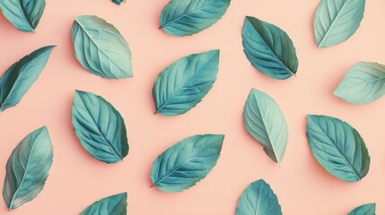 Obraz premium Delicate Mint Leaves Pattern on a Pastel Background