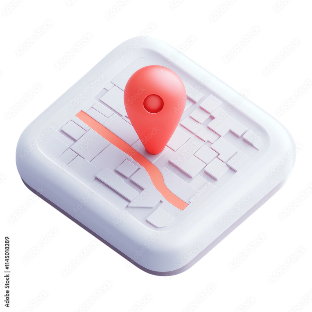 Poster minimalist map icon featuring a red pin on a clean white background, ideal for navigation and locati