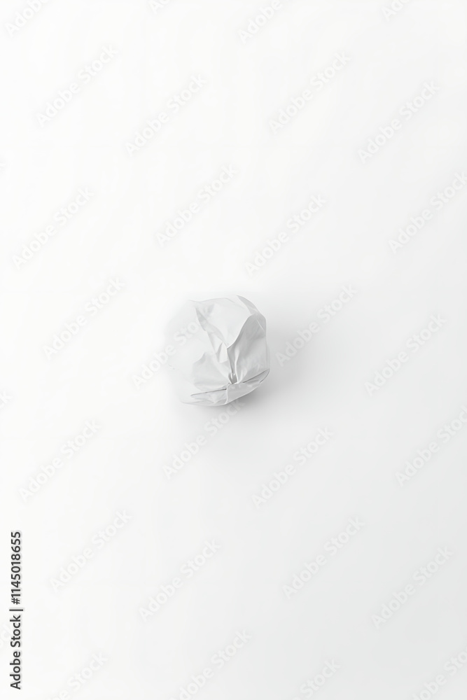 Poster A small crumpled paper ball lies on a plain white surface creating a simple yet interesting visual effect._00002_