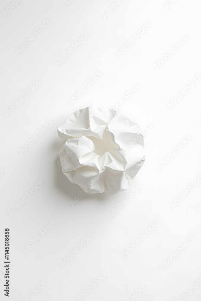 Poster A small crumpled paper ball lies on a plain white surface creating a simple yet interesting visual effect._00001_