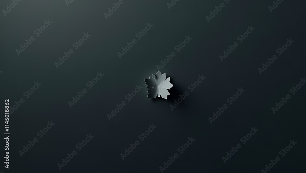 Poster a small abstract image of a paper cut appears as a faint shape against a solid background of dark co
