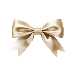 Naklejka premium Golden Bow Ribbon Decoration Isolated on White Background Gift Wrap Festive Holiday Present Elegance Luxury Celebration Birthday Wedding Anniversary Christmas Satin Silk Material Design Element