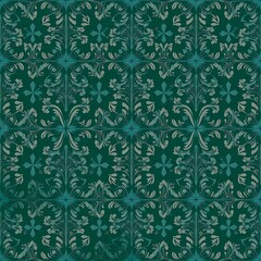 Fototapeta premium Seafoam Green Tile Pattern: A timeless and elegant tile pattern featuring intricate floral motifs in a soothing seafoam green hue. Perfect for creating a vintage, romantic.
