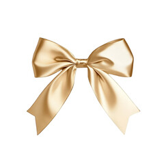 Naklejka premium Gold Ribbon Bow Isolated on White Background Festive Decoration Gift Wrapping Holiday Celebration Birthday Christmas Wedding Anniversary Present Surprise Elegance Luxury Satin Silk Material Shiny
