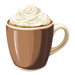 Mug of hot cocoa with whipped cream, inviting warmth, perfect for cozy moments, transparent background for versatile use