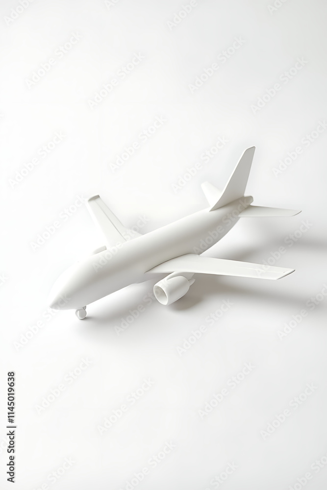 Poster A simple model airplane in a clean white design, isolated on a white background with minimal mockup details._00002_