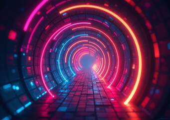 colors form concentric circles glowing lines creating tunnel visual effect abstract