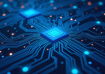 Obraz premium complex circuit patterns futuristic electronics processors inspired blue technology