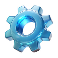 Blue glossy gear wheel 3d illustration isolated on the transparent background	
