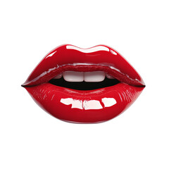 Fototapeta premium Plump Red Lips Closeup Glossy Lipstick White Teeth Beauty Fashion Cosmetics Makeup Valentines Day Kissing Sensual Seductive Romantic Passion Desire Isolated White Background PNG File High Resolution