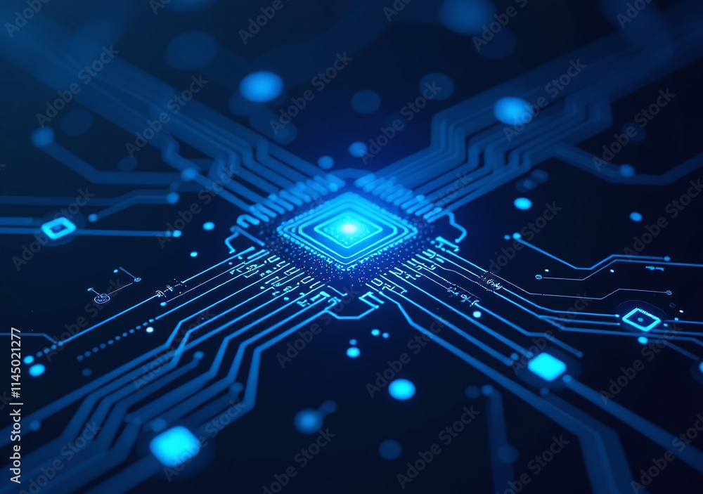 Poster dark blue circuit board big data network background science ai elements futuristic tech
