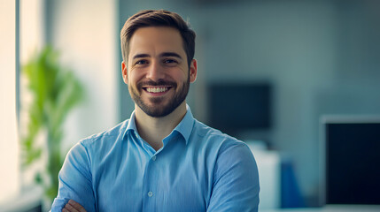 Obraz premium Successful businessman smiling in his office.