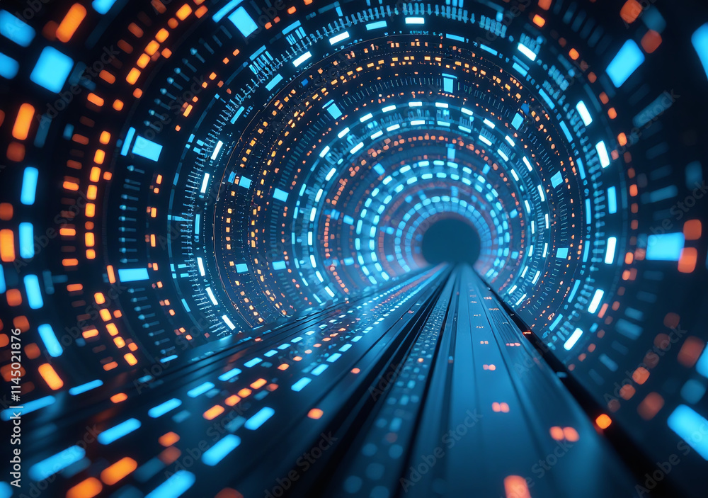 Poster data streams flow digital tunnels futuristic environments