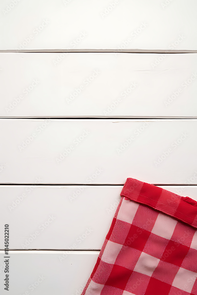 Aufkleber a red checkered fabric is set against a white wooden table as the main element for a decorative key 