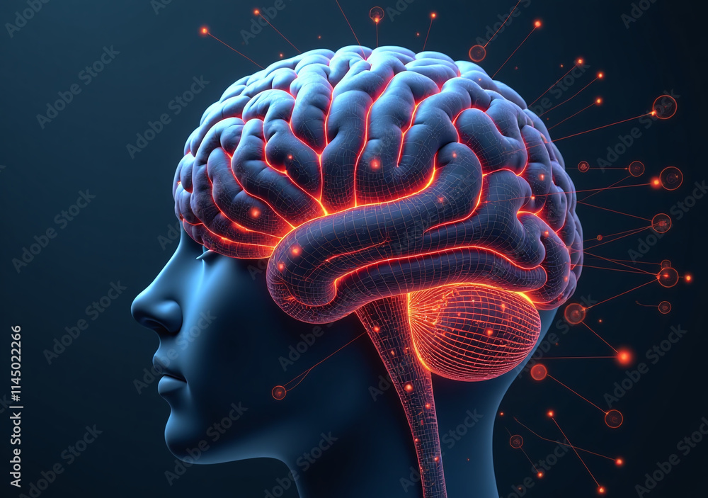 Poster digital brain model displayed technology indicating ai analyzes human thoughts processes great preci
