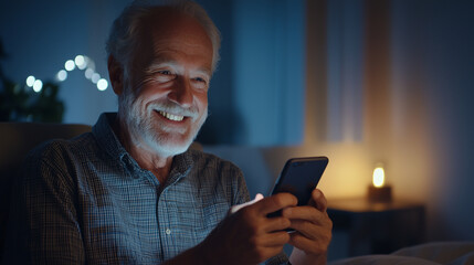 Senior Man Engaging with Live Social Media Stream on Smartphone