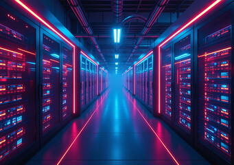Fototapeta premium digital architecture blends neon lights futuristic colors geometric data center