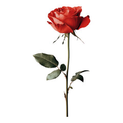 Vibrant red rose in full bloom, lush green stem, elegant design, perfect for digital projects, seamless integration with various backgrounds