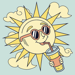 Fototapeta premium Sun wearing sunglasses and drinking lemonade.