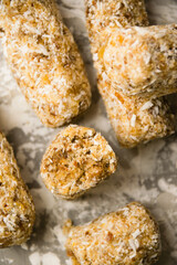 Delicious homemade energy bars without sugar on light background. Diet and healthy eating concept