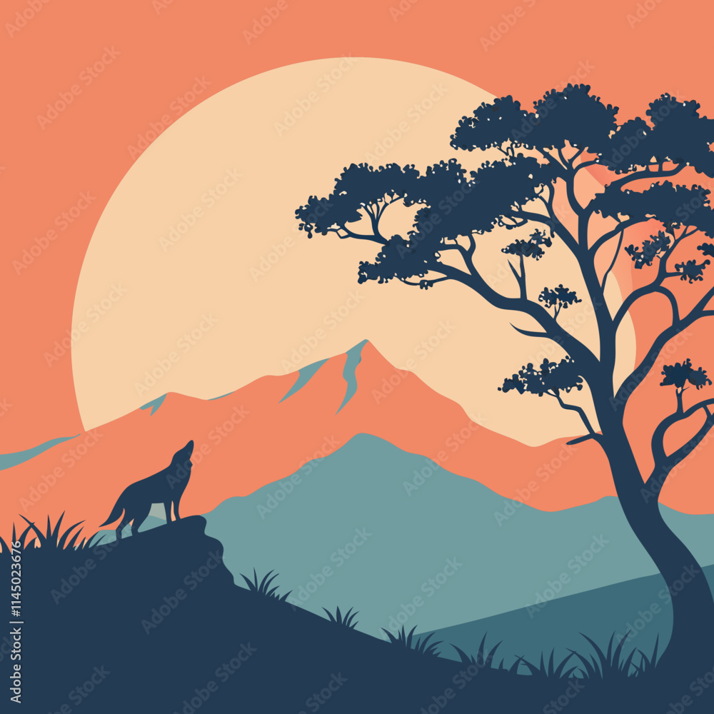 Wall mural Minimalist mountain sunset design.