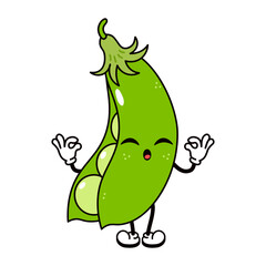 Peas doing yoga character. Vector hand drawn traditional cartoon vintage, retro, kawaii character illustration icon. Isolated on white background. Peas character