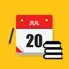 calender icon, 20 july icon with yellow background