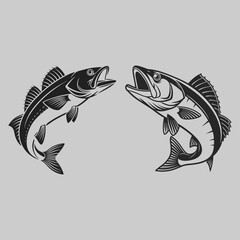 Walleye fish silhouette vector design art and illustration