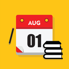 calender icon, 01 august icon with yellow background