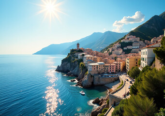 Obraz premium golden italian city shines brightly mediterranean sunlight every summer afternoon clear blue