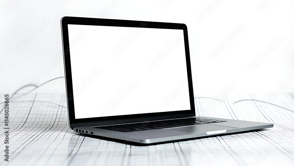 Poster a modern laptop sits idle on a graph background, its blank screen an uninviting sight amidst the swi