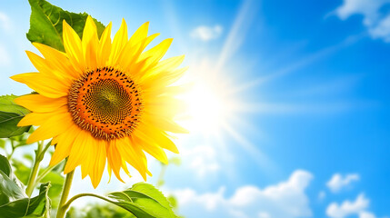 Obraz premium Sunflower basking in the sunlight against a blue sky